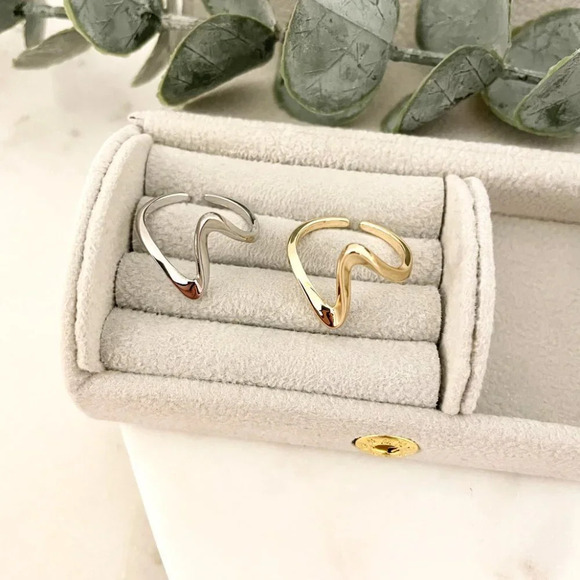 925 Sterling Silver Dainty Minimalist Wave Ring Stackable Thin Wave Ring - Picture 4 of 6